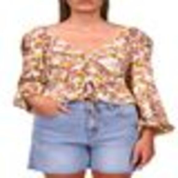 Sanctuary Floral-print Tie-front Drawstring Top In Sunny Field - L - Picture 3 of 3